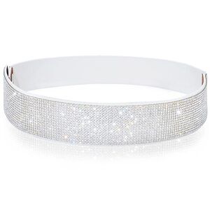 White Stretchy Rhinestone Waist Belt Crystal Elastic Waistband Sparkle Bling🌼